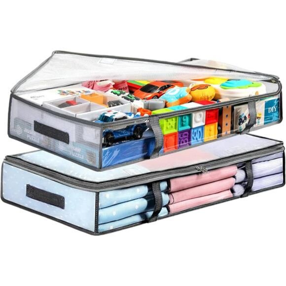 2 Pack Under Bed Storage Containers Bins, Humid-Proof Plastic Underbed Storage - Picture 1 of 7